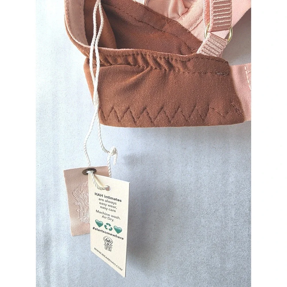 Free People We Are HAH Lace Bralette XS Wireless‎ Triangle Coquette Pink Brown